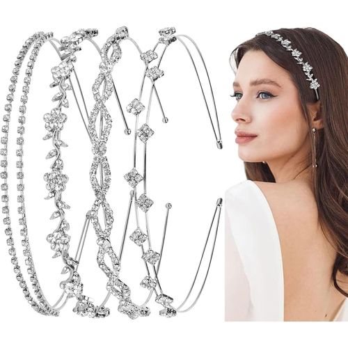 Kal-4 Pcs Serre-Tête Mariée Mariage Ornements De Cheveux Bandeau De Mariée Bandeau Avec Strass Perle Couronne De Cheveux Perle De Cristal Mariée Tiare Bandeaux De Cheveux Élégants 