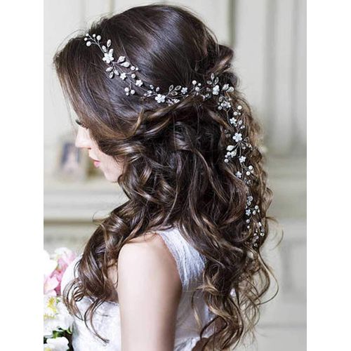 Kal-Argent Mariage Cristal Fleur Cheveux Vigne Coiffe De Mariée Bandeaux Accessoires De Cheveux De Mariage Pour Mariée (Argent)