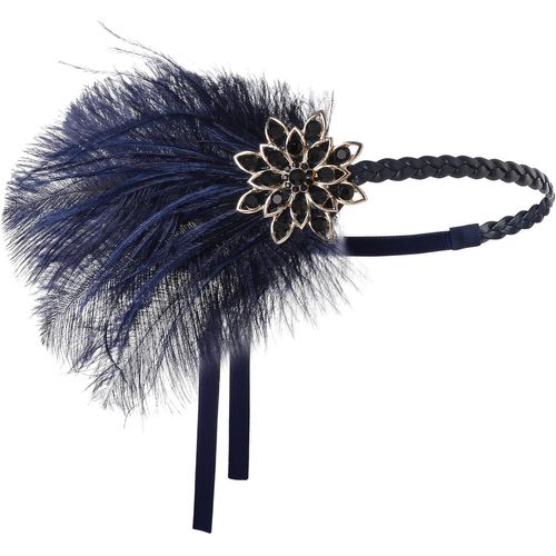 Kal-1920s Flapper Headband Roaring 20s Headpiece Gatsby Ostrich Feather Headpiece With Crystal