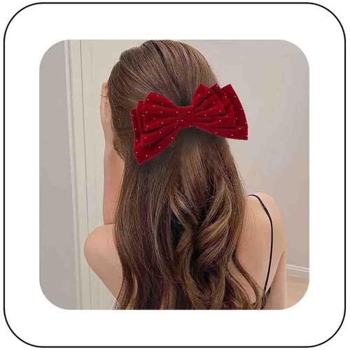 Kal-Barrette À Cheveux En Velours Rouge Grand Noeud Pinces À Cheveux Grand Noeud En Velours Noeud En Satin Pinces À Cheveux Accessoires Décoratifs Pour Cheveux Bijoux Pour Femmes Coiffure(Rouge1)