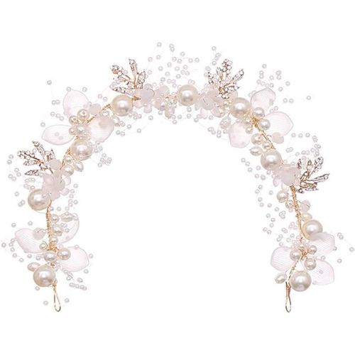 Kal-Mariage Morceau De Cheveux Or Bandeau Couronne De Fleurs Perle Bandeau De Mariée Souffle Cristal Cheveux Vigne Perle Cristal Headband Diademe Robe De Cheveux De Perle Cristal De Mariée