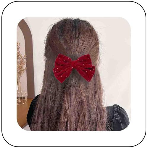 Kal-Barrette À Cheveux En Velours Rouge Grand Noeud Pinces À Cheveux Grand Noeud En Velours Noeud En Satin Pinces À Cheveux Accessoires Décoratifs Pour Cheveux Bijoux Pour Femmes Coiffure(Rouge1)