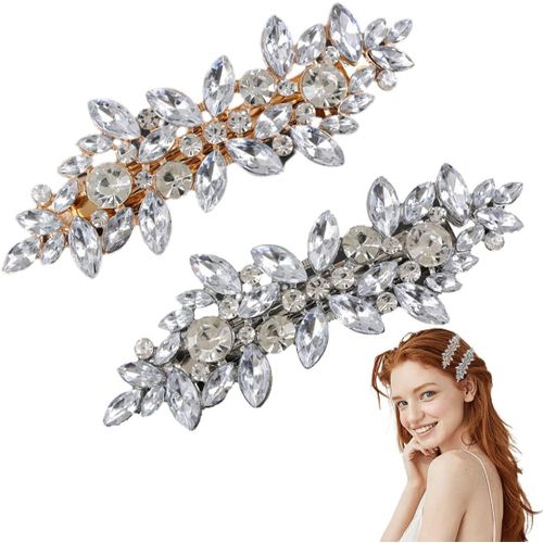 Kal-Lot De 2 Inces À Cheveux De Mariage, Barrettes À Cheveux En Strass, Des Fleurs Pinces À Cheveux, Coiffe De Mariage, Pince À Cheveux, Pour Mariée Et Demoiselle D'honneur, Accessoires De Cheveux