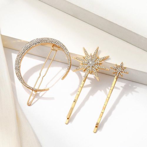 Kal-Lot De 3 Barrettes À Cheveux Étoiles Et Lune Avec Strass Pour Femmes Et Filles (Doré)