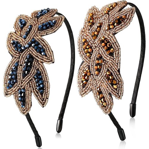 Kal-2 Pièces Bandeaux Flapper Serre-Tête Des Années 20 Serre-Tête De Feuille Vintage Perlé Bandeaux Des Années 1920 Accessoires De Cheveux Rétro Pour 1920 Fête Costumée