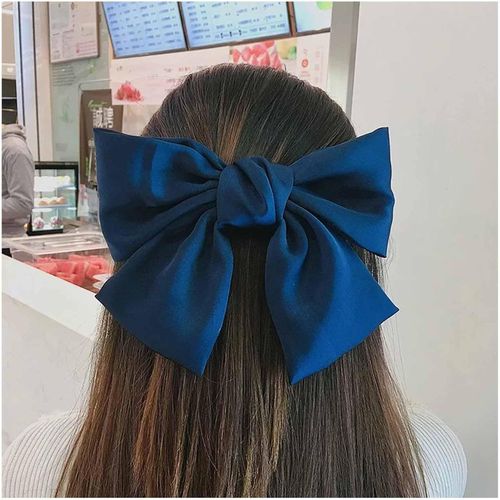 Kal-N?uds En Satin Bleu - Barrettes À Cheveux - Grand N?ud De Couleur Unie - Épingle À Cheveux Française - Barrette - Queue De Cheval - Accessoire De Coiffure - Bijoux (Bleu)