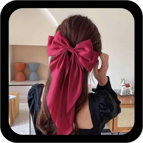 Kal-Vintage Grand N?ud Soie Pince À Cheveux Barrette Français Soie N?ud Pince À Tête Ruban Rouge N?ud Barrette Cheveux Coiffes N?ud Soie Accessoires Pour Cheveux Pour Femmes Et Filles (Rouge)