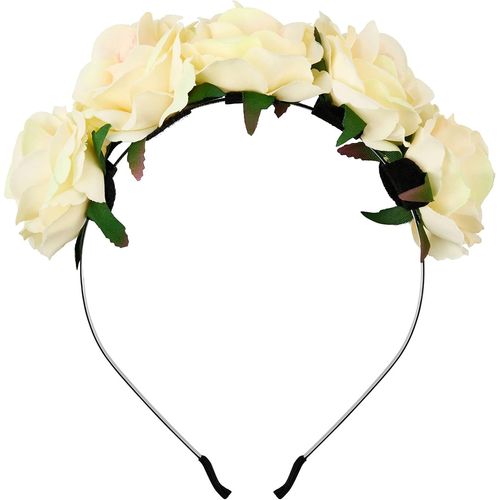 Kal-Chapelet Serre-Tête Avec Roses Blanches | Serre-Tête Couronne De Fleurs | Bijoux De Cheveux De Demoiselle D'honneur | Rose De Mariée | Couronne De Cheveux De Mariage Pour Dames