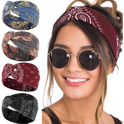 Kal-Bandeau Cheveux Boho, Bandeau Turban Élastique Bandeaux Noués Accessoires Cheveux, Bandeaux Larges Pour Femmes Et Filles Yoga Sports Bandeaux