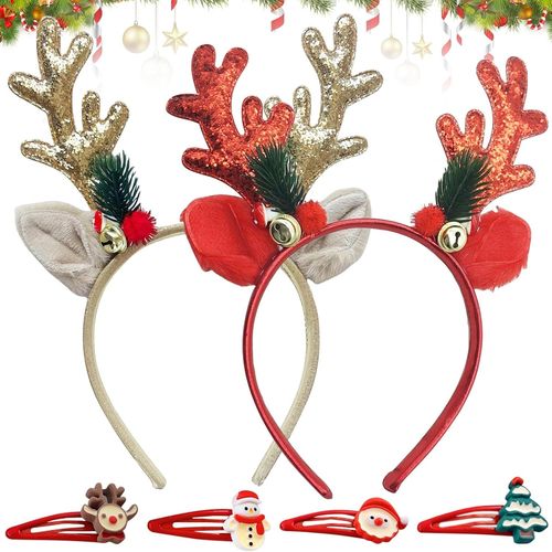 Kal-Lot De 6 Bandeaux De Noël En Forme De Bois De Cerf À Paillettes - Serre-Tête Pour Femme