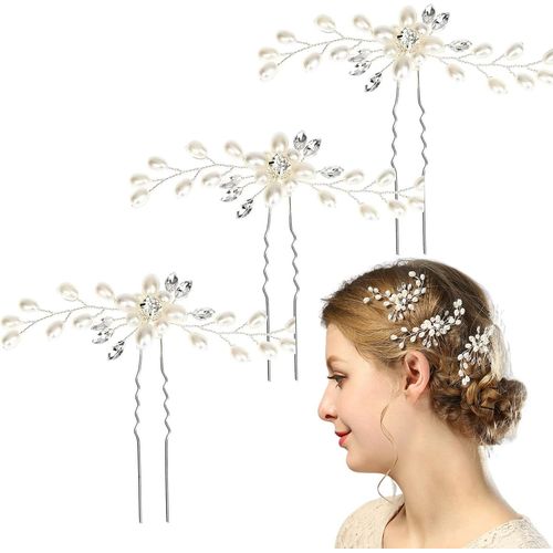 Kal-3 Pièces Pinces Mariage Épingles À Cheveux De Mariage Hair Clips De Perle Feuilles Accessoires De Cheveux De Cheveux De Mariage Perle Cristal Cheveux Accessoires Pour Femmes Et Fillesor