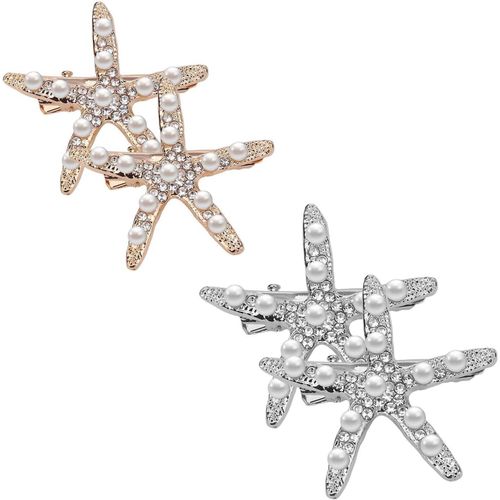 Kal-Barettes Cheveux Étoile De Mer En Métal Doré Et Argent,4 Pièces Épingles À Cheveux Diamant Antidérapantes Pour Femmes Et Filles Accessoires Élégants Pour Mariage Cérémonie Ou Quotidien