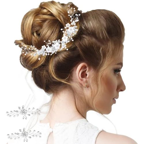 Kal-Diademe Mariage Perle Vigne De Cheveux , Accessoires Cheveux Mariage,Fleurs Vigne Cheveux Coiffure Mariée Mariage,Serre-Tête Mariée Avec Perles Strass De Vigne Pour Femmes Et Filles(Argent)
