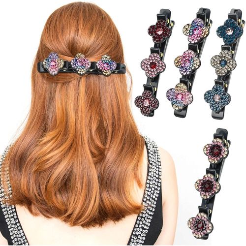 Kal-Lot De 4 Barrettes À Cheveux Tressées À Double Couche Avec Pierres De Cristal Scintillantes Pour Femmes Et Filles