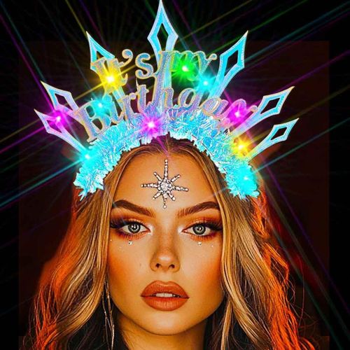 Kal-Bandeau Lumineux À Led Bleu Pour Anniversaire - Accessoire De Cheveux Pour Femme