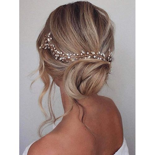 Kal-Bridal Mariage Cheveux Rotin Bridal Crystal Headband Strass Headwear Accessoires De Cheveux Pour Femmes Et Filles (Or Rose)