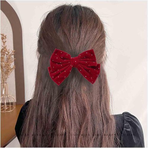 Kal-Pinces À Cheveux Avec Noeud En Velours Rouge Barrette Noeud En Satin Pinces À Cheveux Grand Noeud En Velours Accessoires Décoratifs Pour Cheveux Bijoux Pour Femmes Coiffure(Rouge2)