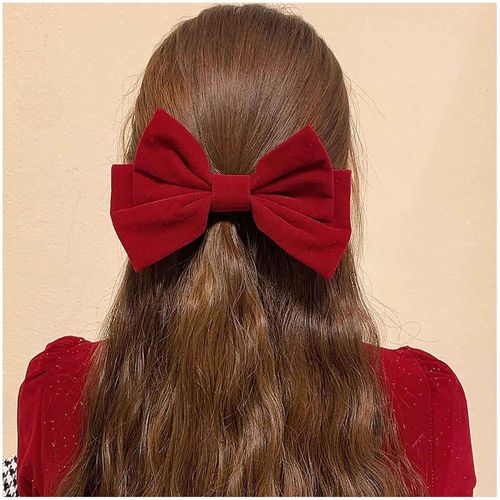 Kal-Pinces À Cheveux Avec Noeud En Velours Rouge Barrette Avec Noeud En Satin Pinces À Cheveux Grand Noeud En Velours Accessoires Décoratifs Pour Cheveux Bijoux Pour Femmes Coiffure(Rouge3)