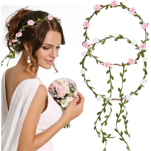 Kal-2 Pièces Couronnes De Cheveux De Fleurs, Bandeau Floral Pour Femmes Et Filles, Bandeau De Fleurs Pour Mariée, Guirlande De Cheveux De Fleurs Réglable, Couronne De Cheveux Florale