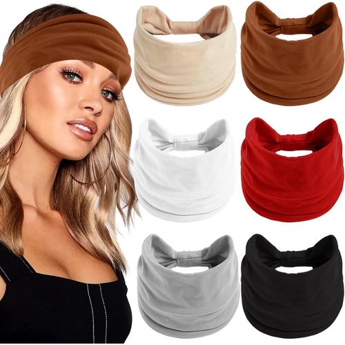Kal-6 Pièces Bandeau Cheveux Femme,Bandeau Cheveux Femme Large Élastique,Bandeaucheveux Extra Large,Sport Course Headband,Elastiquebandeaux Pour,Yoga Exercice Fitness Running Accessoire(Rouge)