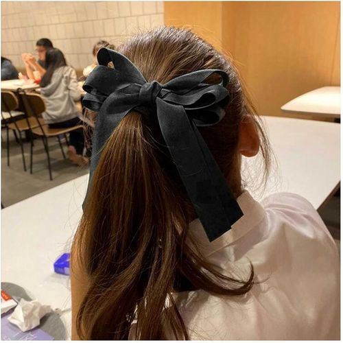 Kal-N?uds À Cheveux Bohème Soyeux En Satin Noir Barrettes À Cheveux En Satin Pinces À Cheveux Clip Couleur Unie N?ud Épingle À Cheveux Couvre-Chef Barrette À Cheveux Française Queue De Cheval Accesso