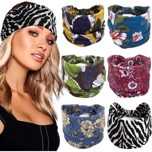 Kal-6 Pièces Bandeau Cheveux Femme,Bandeau Cheveux Femme Large Élastique,Bandeaucheveux Extra Large,Sport Course Headband,Elastiquebandeaux Pour,Yoga Exercice Fitness Running Accessoire(Fleur)
