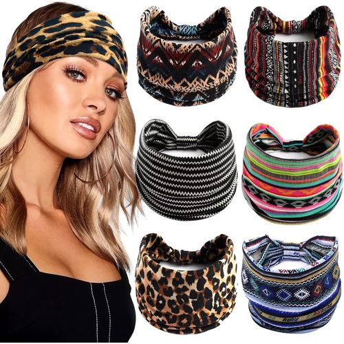 Kal-6 Pièces Bandeau Cheveux Femme,Bandeau Cheveux Femme Large Élastique,Bandeaucheveux Extra Large,Sport Course Headband,Elastiquebandeaux Pour,Yoga Exercice Fitness Running Accessoire(Rayure)