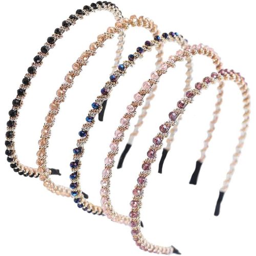 Kal-5 Pièces Serre-Têtes À Strass, Non-Slip Hairband, Serre Tete Femme, Elastiques Bandeaux Avec Cristal, Strass Bijoux Bandes De Cheveux, Pour Danse, Fête, Vêtements De Tous Les Jours, Travail