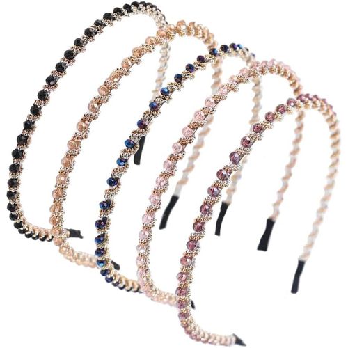 Kal-5 Pièces Serre-Têtes À Strass, Non-Slip Hairband, Serre Tete Femme, Elastiques Bandeaux Avec Cristal, Strass Bijoux Bandes De Cheveux, Pour Danse, Fête, Vêtements De Tous Les Jours, Travail