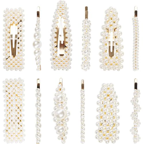 Kal-Barrette Cheveux Femme Et Fille (Lot De 12)- Barrettes Perles - Barette Perle De Cristal Pour Coiffures De Femmes, Mariages Et Fêtes