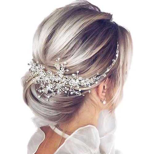 Kal-Fleur De Mariée Vigne De Cheveux De Mariage En Cristal Pièce De Cheveux De Mariée Accessoires De Cheveux De Fête En Pierre Du Rhin Bijoux