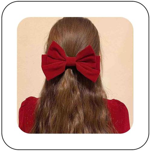 Kal-Barrette À Cheveux En Velours Rouge Grand Noeud Pinces À Cheveux Grand Noeud En Velours Noeud En Satin Pinces À Cheveux Accessoires Décoratifs Pour Cheveux Bijoux Pour Femmes Coiffure(Rouge1)