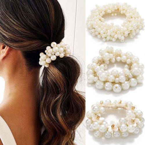 Kal-Chouchous À Cheveux Avec Perles Et Fleurs Pour Queue De Cheval Fantaisie Avec Strass Pour Femme