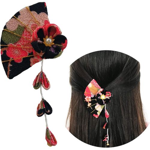 Kal-Schneespitze Gland Accessoires Cheveux Epingle À Cheveux,Barrettes À Cheveux En Forme Fan, Cheveux Arc Clips Costume Kimono Fleur Épingle À Cheveux,Noir
