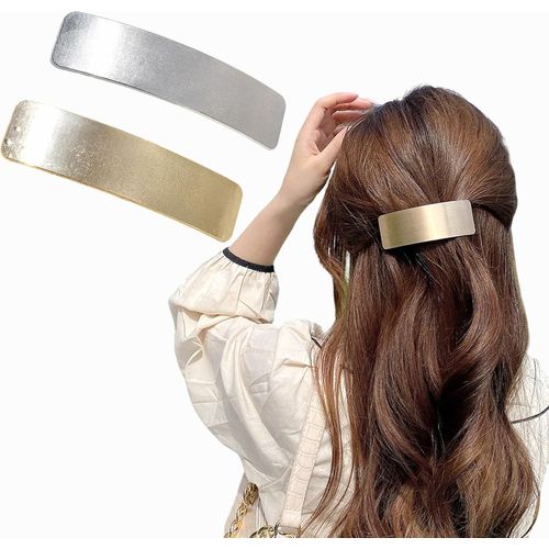 Kal-Lot De 2 Petites Épingles À Cheveux Fines En Métal - Barrettes Lisses - Barrettes À Cheveux Françaises - Barrettes À Cheveux Pour Femmes - Barrettes Décoratives Pour Femmes (Or B + Argent B)