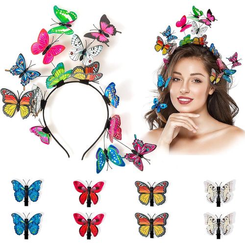 Kal-Papillon Bandeau Cheveux Femme, Serre Tete Fille, 8pcs Aléatoire Barrette Papillon, Accessoire Cheveux Femme Pour Evjf Anniversaires Fêtes Cosplay Mariage Photographies Artistiques