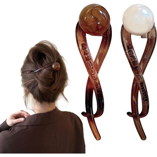 Kal-2 Pcs Pince Cheveux Femme, Pince À Un Mot En Perles, Pince À Cheveux Vintage, Grande Epais Grosse Barrette Cheveux Femme Fille, Antidérapante Hair Clip