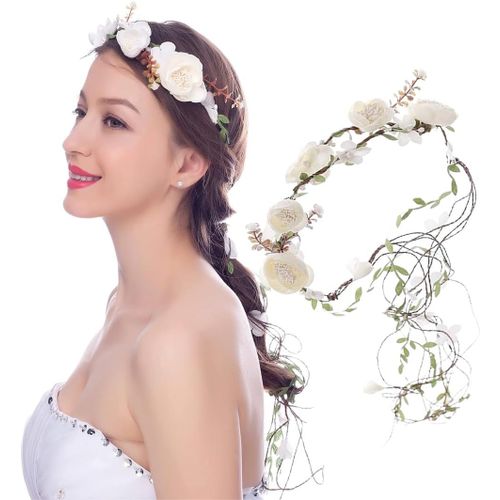 Kal-Bandeau De Cheveux Avec Couronne De Fleurs, Cheveux Vigne Mariage Bandeau Feuille, Casque Bal De Promo Faire La Fête Accessoires Pour Cheveux Pour Mariées Et Demoiselle D'honneur(B)