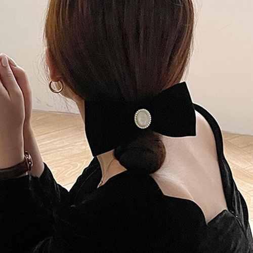 Kal-Barrette Noeud En Velours Barrette Noeud En Satin Noir Barrette Noeud Français Barrette Coiffure Noeud Perle Queue Coiffure Accessoires Cheveux Pour Femmes Et Filles