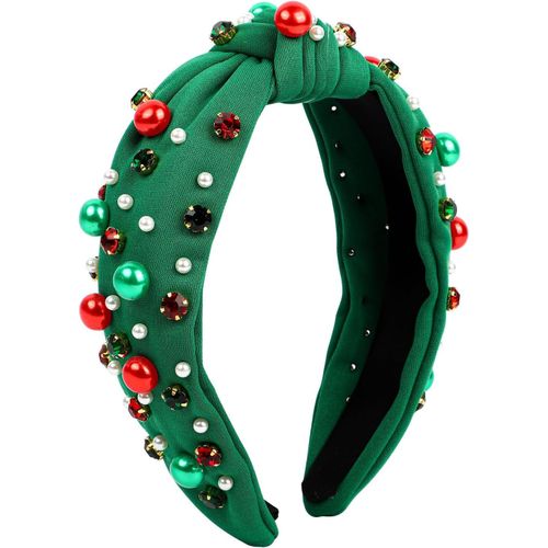 Kal-Bandeau De Noël Avec Perles Nouées Avec Strass, Large N?ud Supérieur, Accessoire Tendance Pour Femmes Et Filles (Vert)