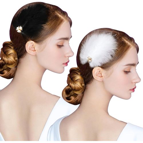 Kal-4 Pièces Pinces Cheveux Plumes, Barrette Cheveux Fascinators Pour Femmes Filles, Bijoux Cheveux Plume Année 1920 Pour Mariage Bal Fin D'année Tea Party Accessoire Blanche Noire