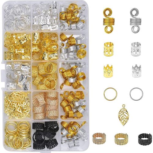 Kal-Anneaux Pour Tresses De Cheveux 200pcs Accessoires Pour Tresses En Aluminium Accessoires Pour Dreadlocks Bijoux Pour Cheveux Manchettes Pour Cheveux En Métal Avec Boîte Transparente