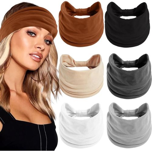 Kal-6 Pièces Bandeau Cheveux Femme,Bandeau Cheveux Femme Large Élastique,Bandeaucheveux Extra Large,Sport Course Headband,Elastiquebandeaux Pour,Yoga Exercice Fitness Running Accessoire(Marron)