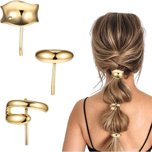 Kal-Lot De 3 Manchettes En Métal Doré Pour Queue De Cheval, Chouchous À Cheveux Punk Pour Cheveux Fins - Accessoire Pour Femme