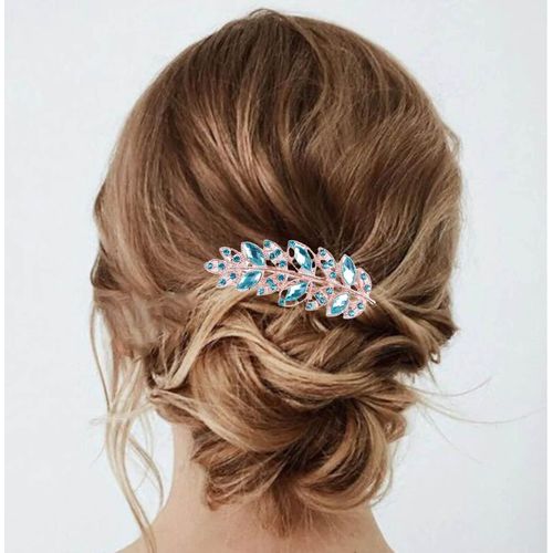 Kal-Barrettes De Mariage En Strass Barrette Feuille Bleue Barrettes De Cheveux En Cristal Barrettes De Cheveux En Or Feuille Cz Accessoires De Cheveux Décoratifs Pour Femmes Et Filles