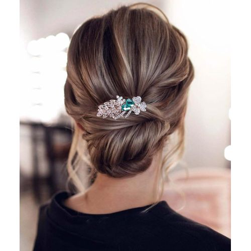 Kal-Barrette De Mariage Barrette De Cheveux Bleu Rhinestone Barrette Fleur Cristal Barrette De Cheveux De Mariage Accessoires De Cheveux Décoratifs Pour Femmes Et Filles (Bleu)