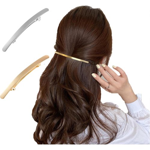 Kal-2 Pcs Vintage Slim Stripe Hair Clips Barrette Géométrique Bohème Barrettes À Cheveux Françaises Pour Femme Épingle À Cheveux Rectangulaire En Métal Pour Femmes (Or + Argent)