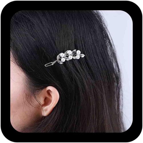 Kal-Barrette Barrette Feuille Perle Vintage Barrette Barrette Feuille D'olivier Barrette Barrette Côté Perle Barrette Barrette Perle Dorée Accessoires Coiffure Pour Femmes Et Filles (Dorée)