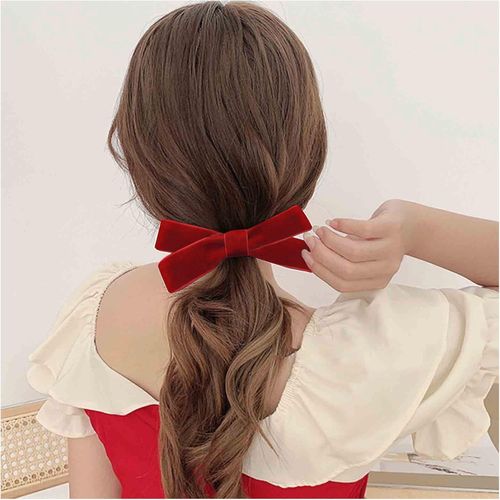 Kal-Barrettes À Cheveux En Satin Vintage Barrette À Noeud En Velours Rouge Barrette À Noeud En Ruban D'hiver Barrette À Noeud Français Barrette À Noeud Décorative Pour Coiffure De Femmes Et De