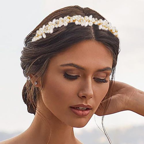 Kal-Serre-Tête De Mariage Avec Perles Et Strass - Accessoire De Cheveux À Paillettes Pour Femmes Et Filles (Doré 1)